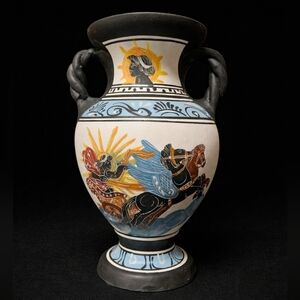 Vintage Greek Amphoreus Vase Chariot Horse Hand Painted Handles 9"